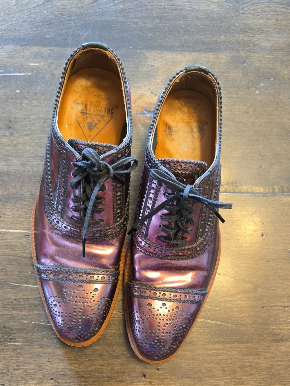 John Fluevog Metallic Purple Leather Brogue Oxford Derby Shoes Size 7.5